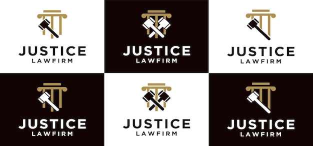 Logotipo de bufete de abogados creativo con diseño de logotipo de justicia de líneas en color dorado Vector Premium 