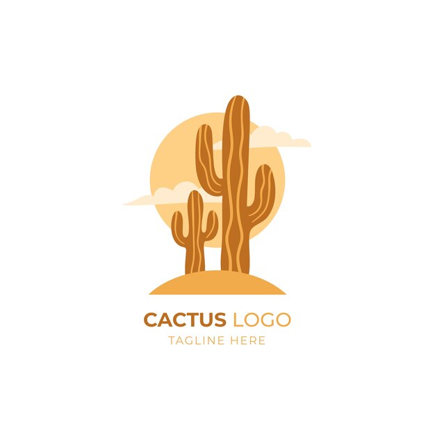 Logotipo de cactus de diseño plano dibujado a mano