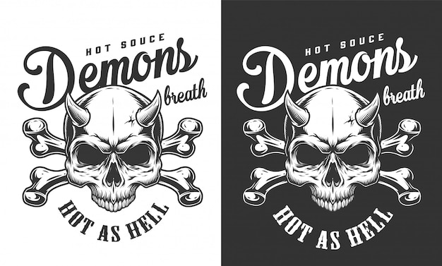 Vector gratuito logotipo de calavera demonio monocromo vintage