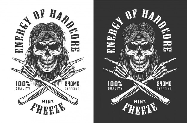 Logotipo de calavera vintage monocromo rockstar