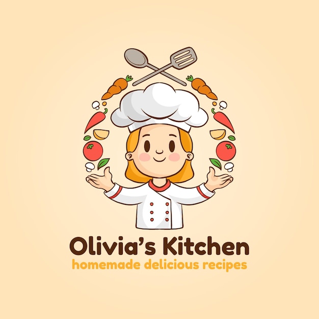 Logotipo de chef mujer detallada