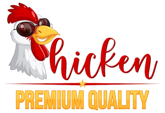 Logotipo de chicken premium quality con pollo divertido