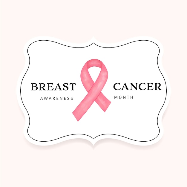 Logotipo de cinta de concientización sobre el cáncer de mama con fondo de pincel de mancha de acuarela color rosa