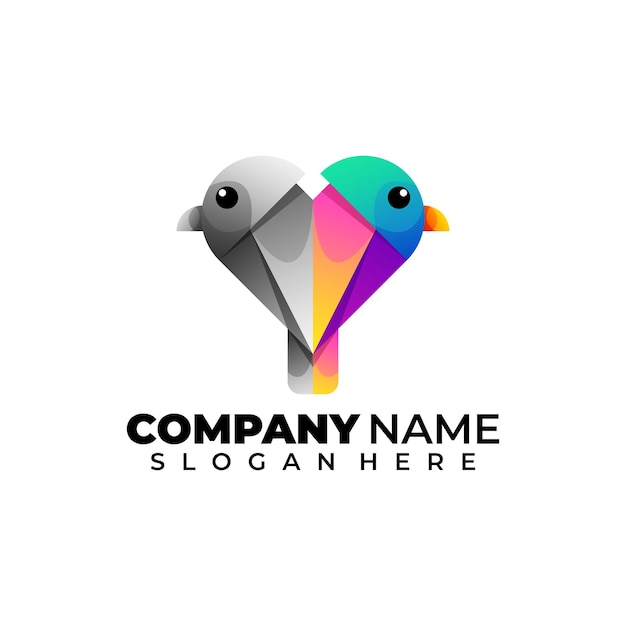 Logotipo colorido moderno de pájaro doble