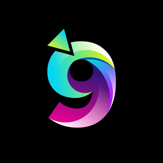 Un logotipo colorido del número 9 con un fondo negro.