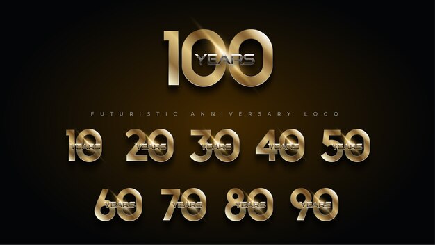 Logotipo de conjunto de números de aniversario de oro y plata de lujo de 100 años