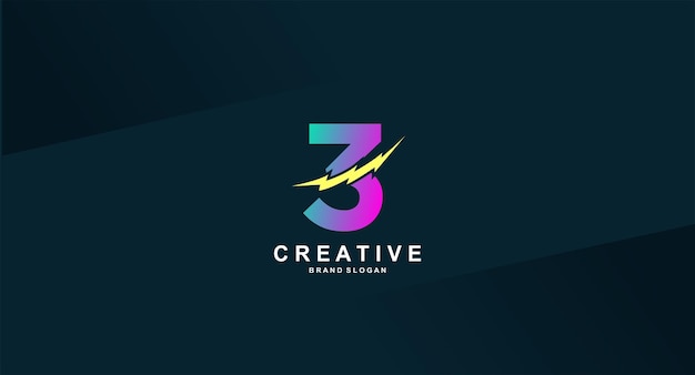 Vector gratuito logotipo creativo con un rayo y el número 3