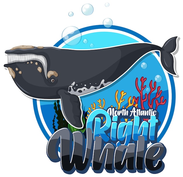 Vector gratuito logotipo de dibujos animados de ballena franca con carácter de cartón