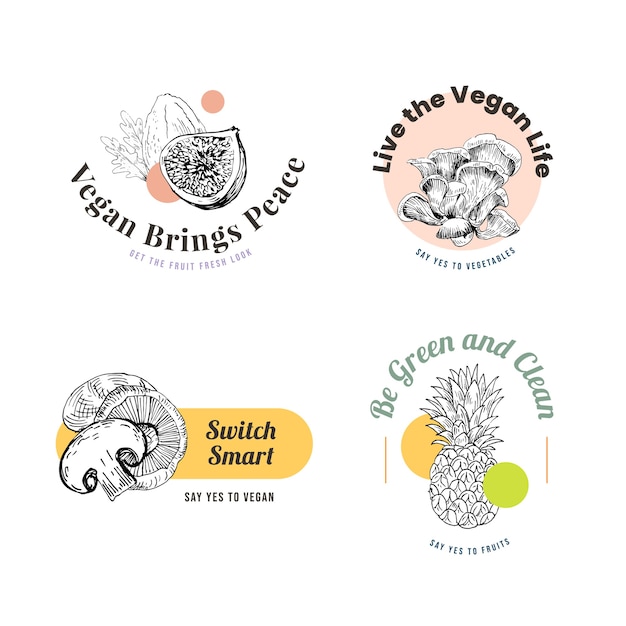Logotipo con diseño de concepto de comida vegana para marca.
