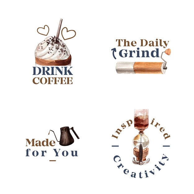 Logotipo con diseño de concepto del día internacional del café para branding y marketing acuarela