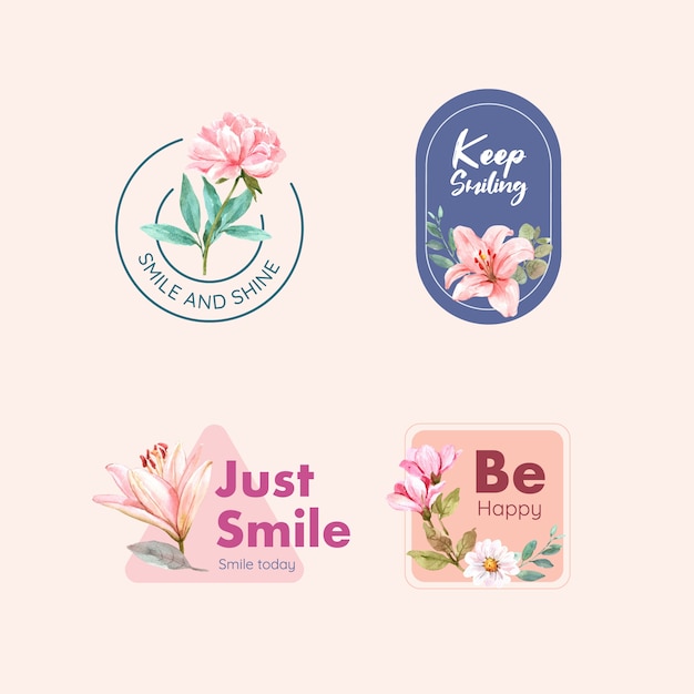 Logotipo con diseño de ramo de flores para el concepto del día mundial de la sonrisa para la marca y el marketing de ilustración vectorial de acuarela.