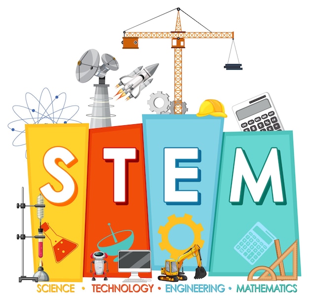 Logotipo de educación STEM con elementos de adorno de icono