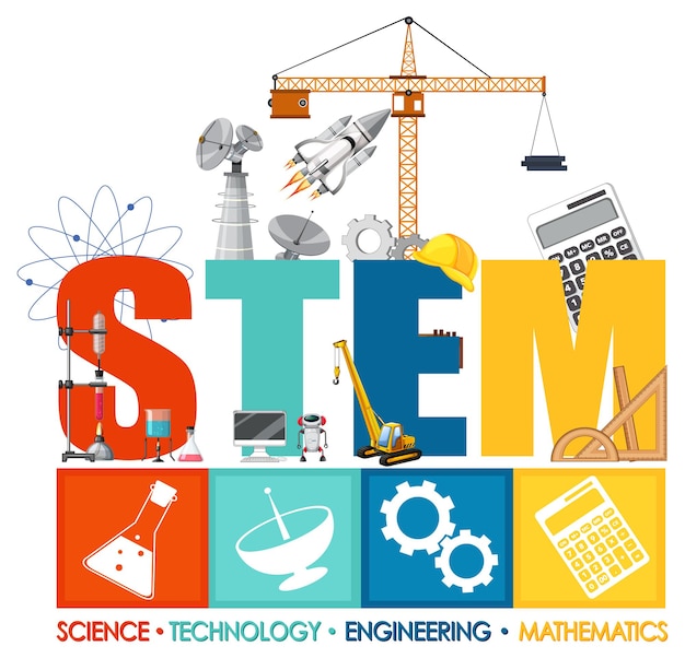 Logotipo de educación STEM con elementos de adorno de icono