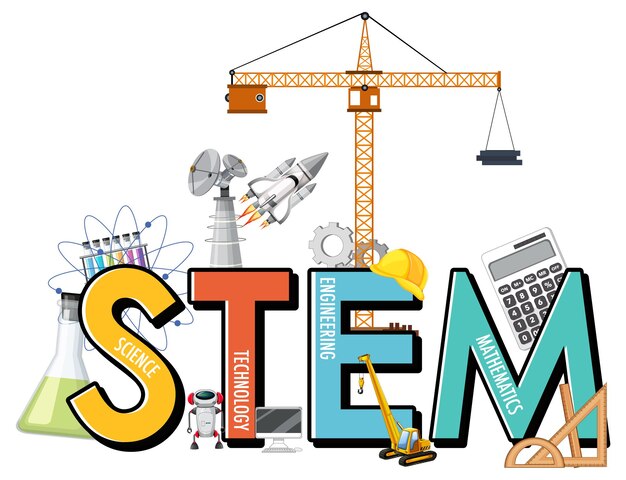 Logotipo de educación STEM con elementos de adorno de icono