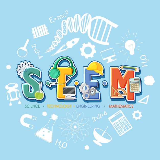 Logotipo de educación STEM con elementos de adorno de icono
