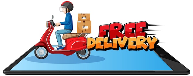 Logotipo de entrega gratuita con ciclista o mensajero.