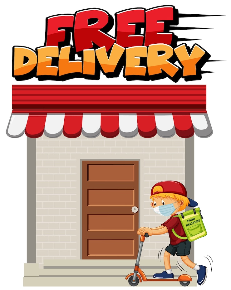 Vector gratuito logotipo de entrega gratuita con mensajero montado en scooter