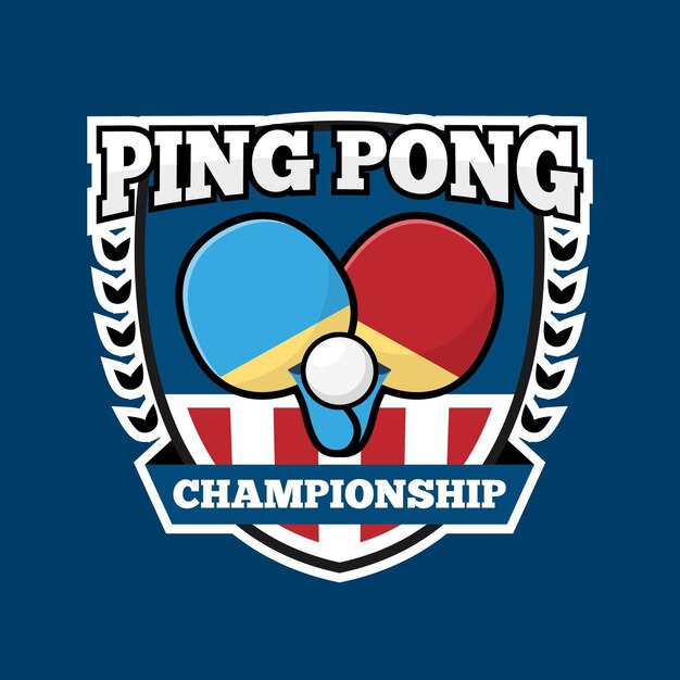 Logotipo del equipo internacional de pink pong en tonos azules