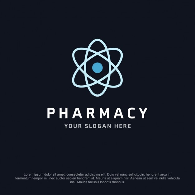 Vector gratuito logotipo de farmacia con una átomo