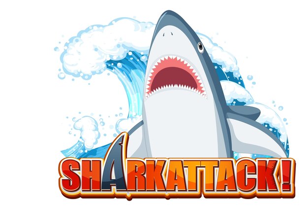 Logotipo de fuente de ataque de tiburón con tiburón agresivo de dibujos animados