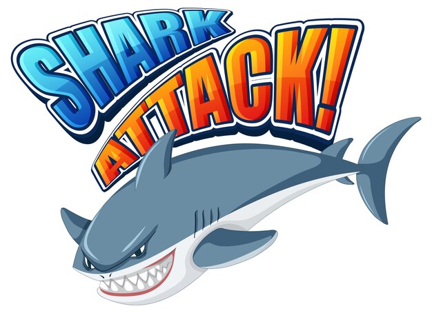 Logotipo de fuente de ataque de tiburón con tiburón agresivo de dibujos animados