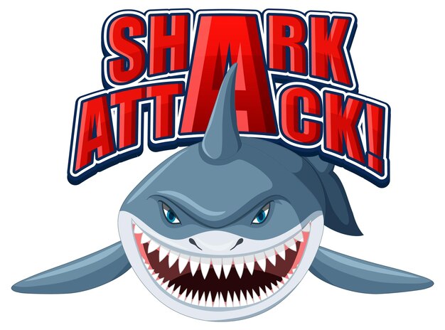 Logotipo de fuente de ataque de tiburón con tiburón agresivo de dibujos animados