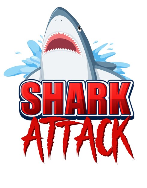 Logotipo de fuente de ataque de tiburón con tiburón agresivo de dibujos animados