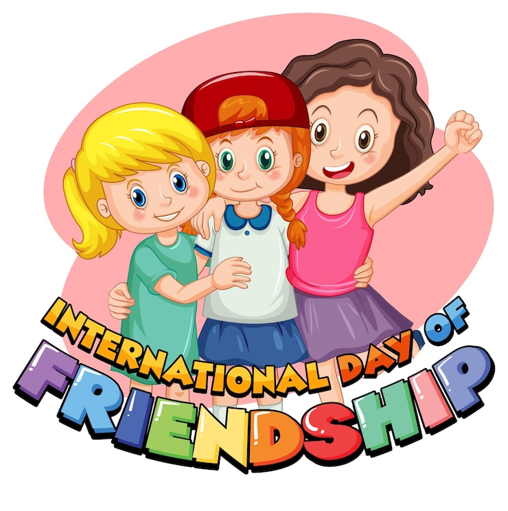 Vector gratuito logotipo de la fuente del día internacional de la amistad con tres niños.