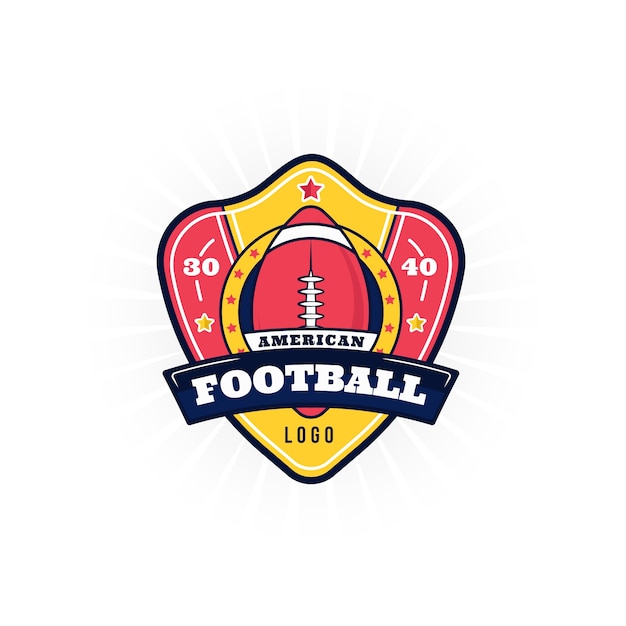 Logotipo de fútbol americano de diseño plano dibujado a mano
