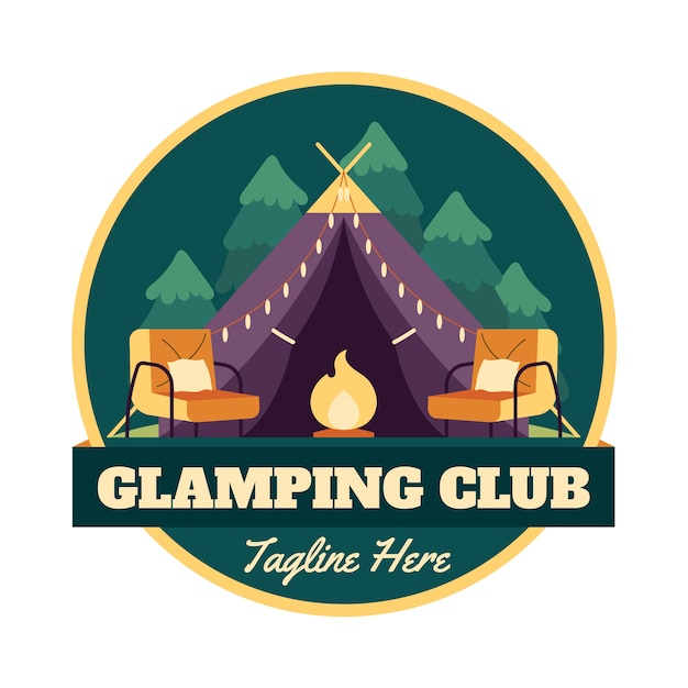 Vector gratuito logotipo de glamping de diseño plano dibujado a mano