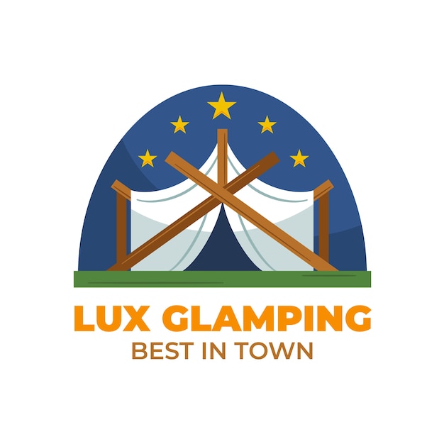 Vector gratuito logotipo de glamping de diseño plano dibujado a mano