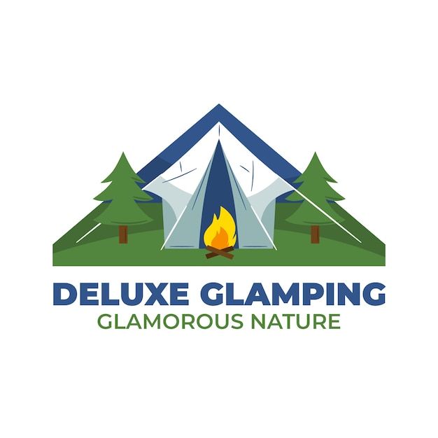 Vector gratuito logotipo de glamping de diseño plano dibujado a mano