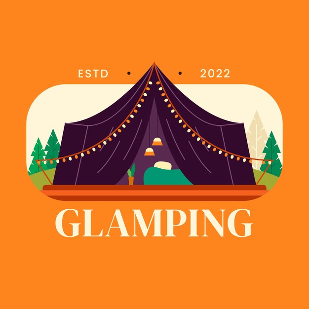 Logotipo de glamping de diseño plano dibujado a mano