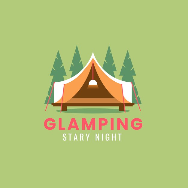 Logotipo de glamping de diseño plano dibujado a mano