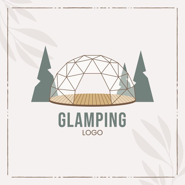 Logotipo de glamping de diseño plano dibujado a mano