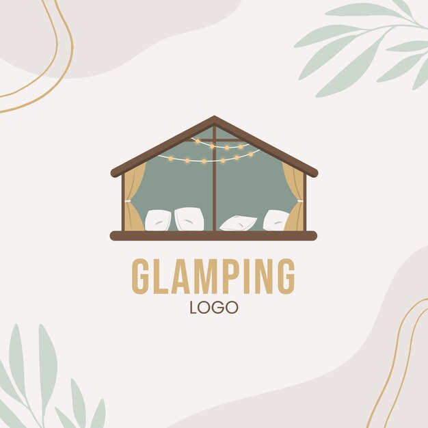 Logotipo de glamping de diseño plano dibujado a mano