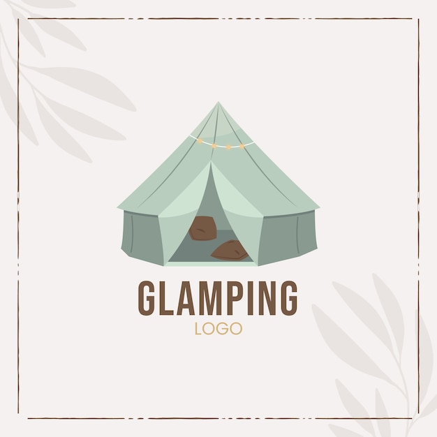Logotipo de glamping de diseño plano dibujado a mano
