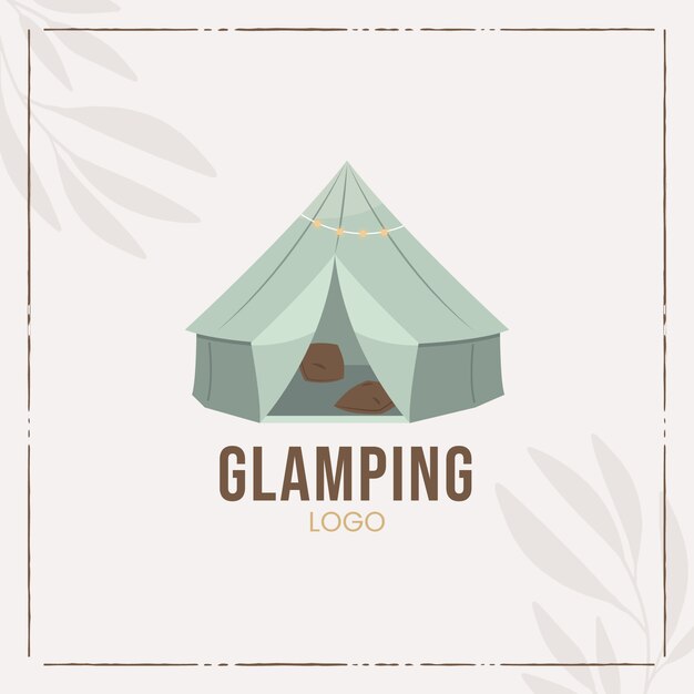 Logotipo de glamping de diseño plano dibujado a mano