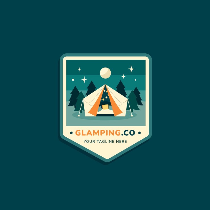 Vector gratuito logotipo de glamping de diseño plano dibujado a mano
