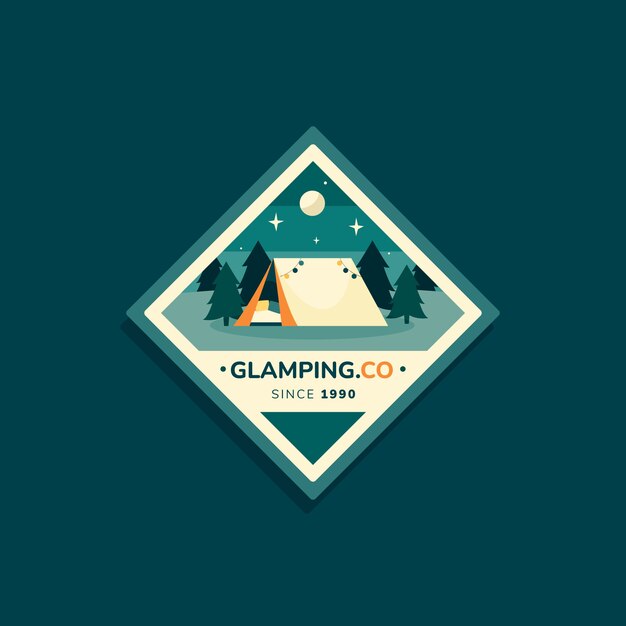 Logotipo de glamping de diseño plano dibujado a mano