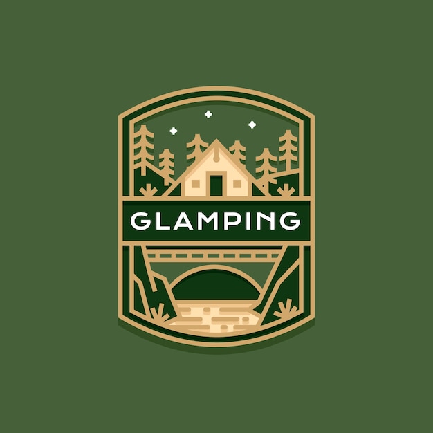 Logotipo de glamping de diseño plano