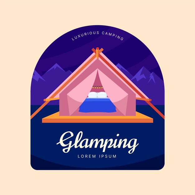 Logotipo de glamping plano dibujado a mano