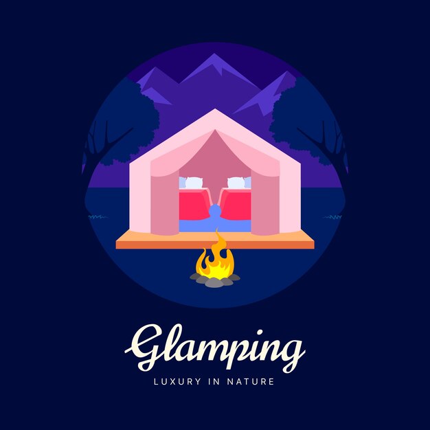 Logotipo de glamping plano dibujado a mano