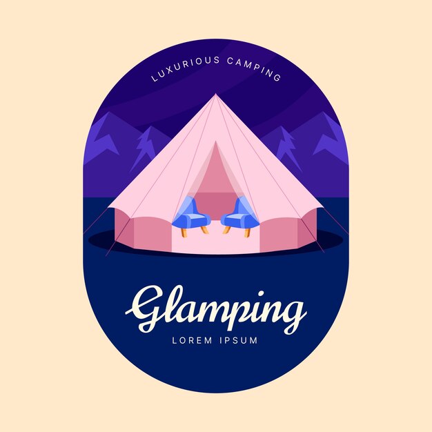 Logotipo de glamping plano dibujado a mano