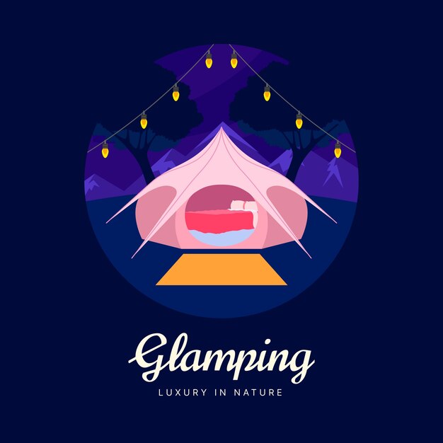 Logotipo de glamping plano dibujado a mano