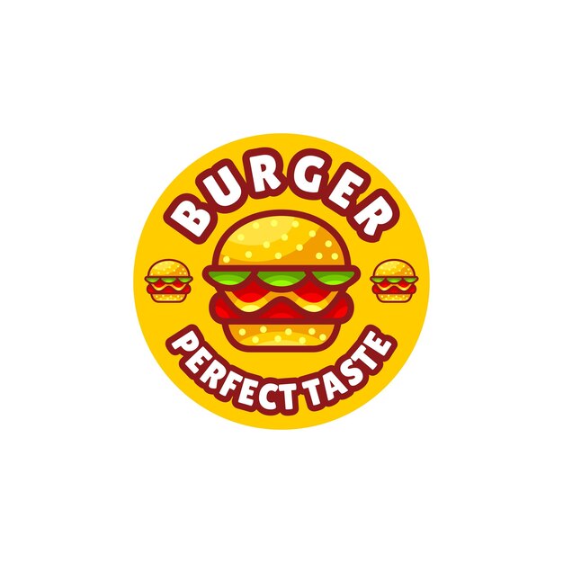 Logotipo de hamburguesa con sabor perfecto en un círculo amarillo