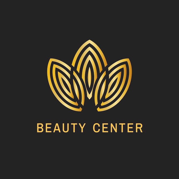 Logotipo de la hoja del centro de belleza, elegante diseño dorado para negocios de salud y bienestar