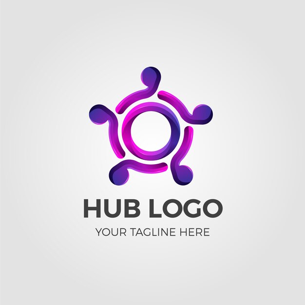 Logotipo de hub púrpura degradado abstracto con eslogan