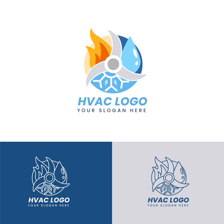 Vector gratuito logotipo de hvac de diseño plano dibujado a mano