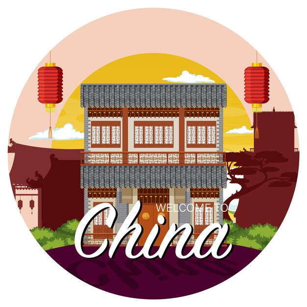 Logotipo icónico de la construcción de viviendas de la arquitectura china